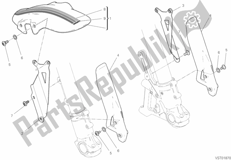 All parts for the Front Mudguard of the Ducati Scrambler Cafe Racer Thailand 803 2019